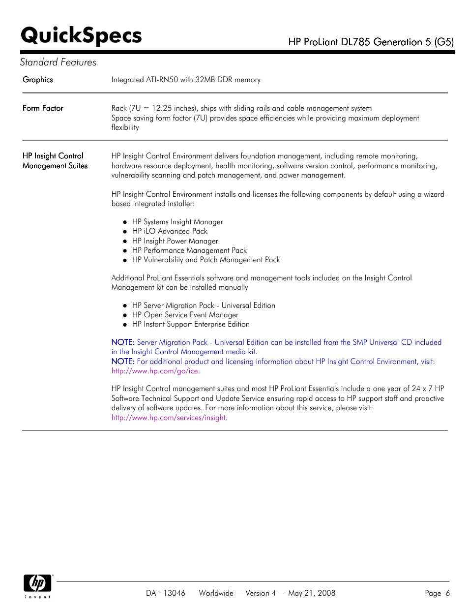 Quickspecs | HP ProLiant DL785 User Manual | Page 6 / 42