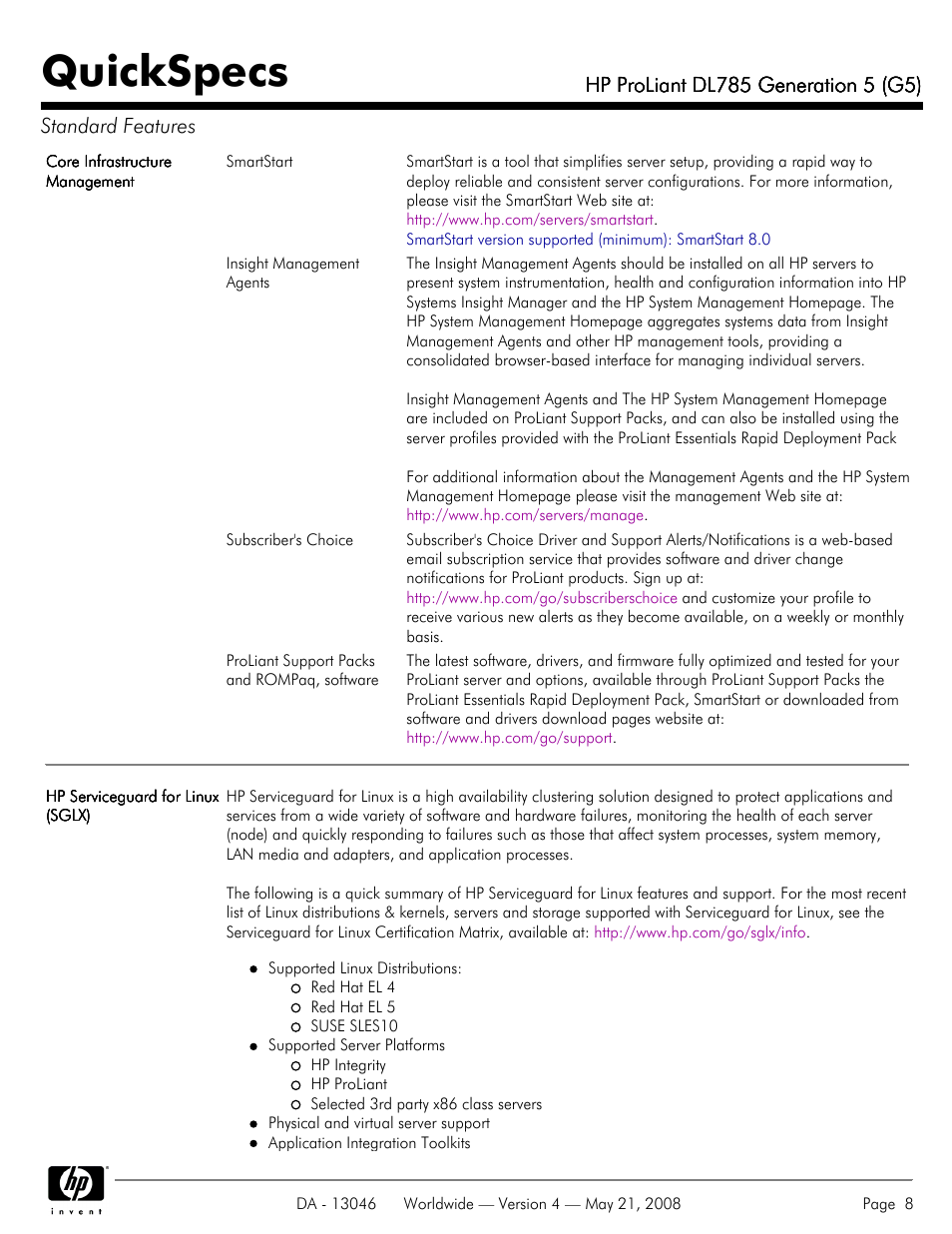 Quickspecs | HP ProLiant DL785 User Manual | Page 8 / 42