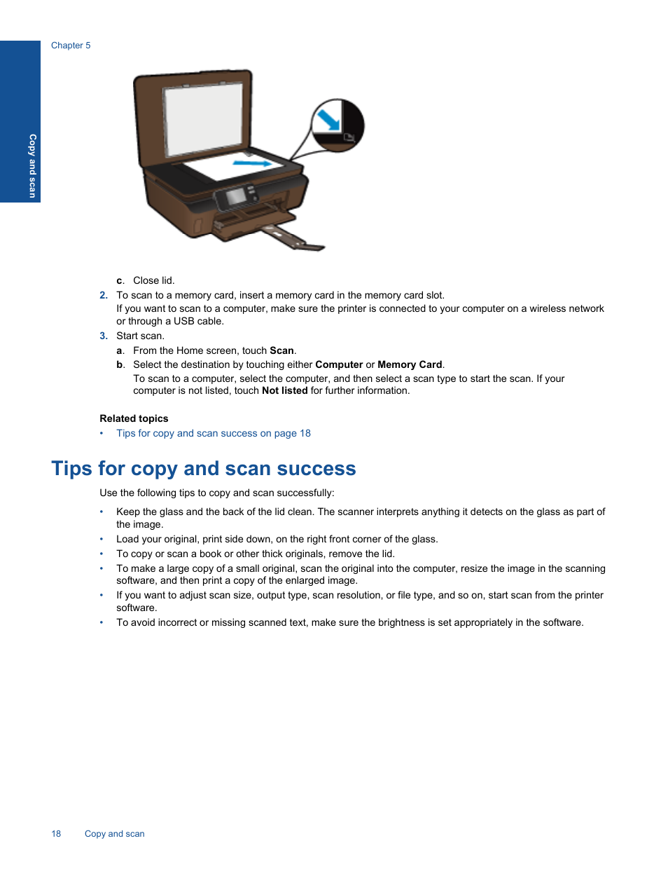 Tips for copy and scan success | HP 5510 User Manual | Page 20 / 52