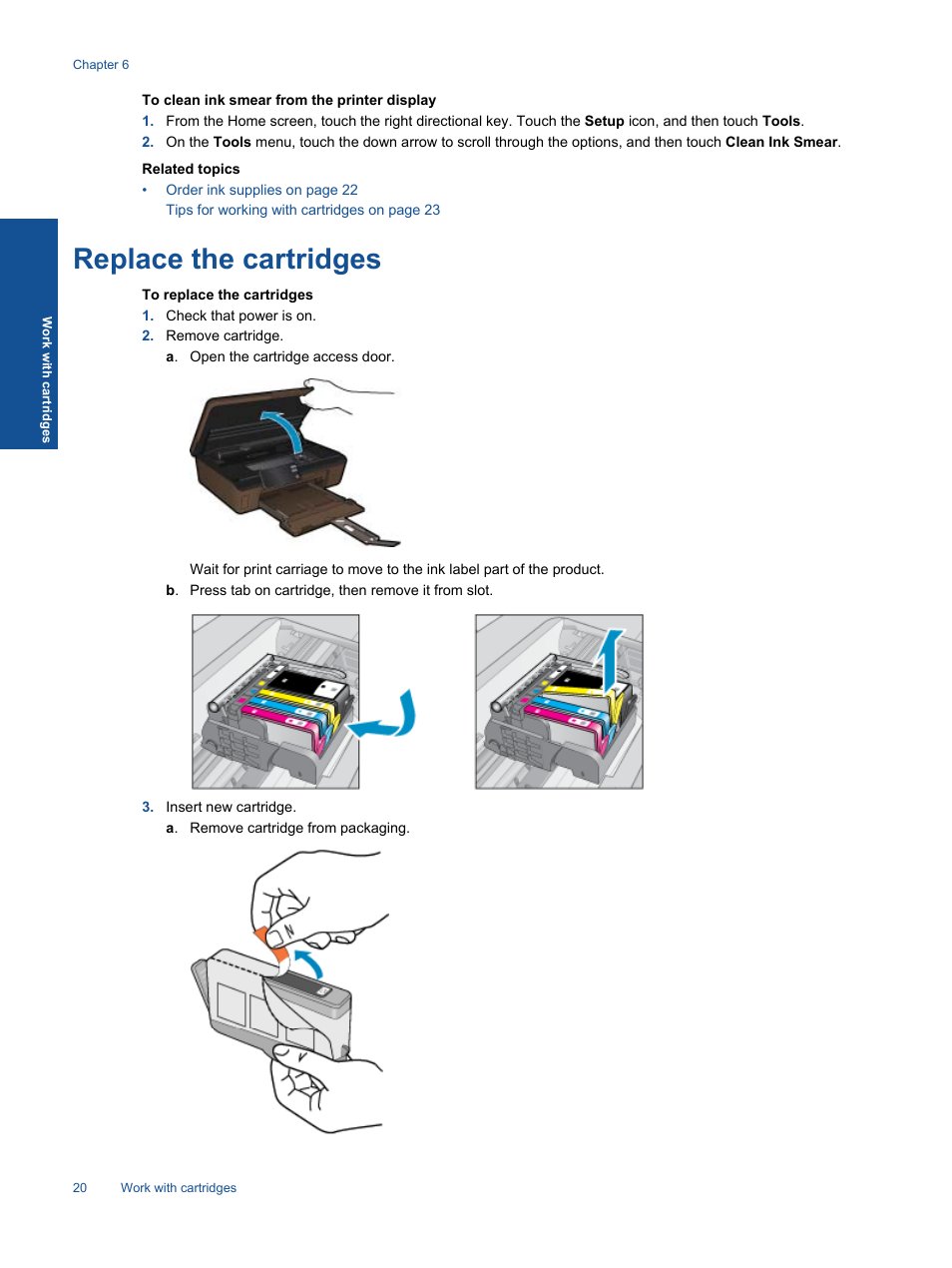 Replace the cartridges | HP 5510 User Manual | Page 22 / 52