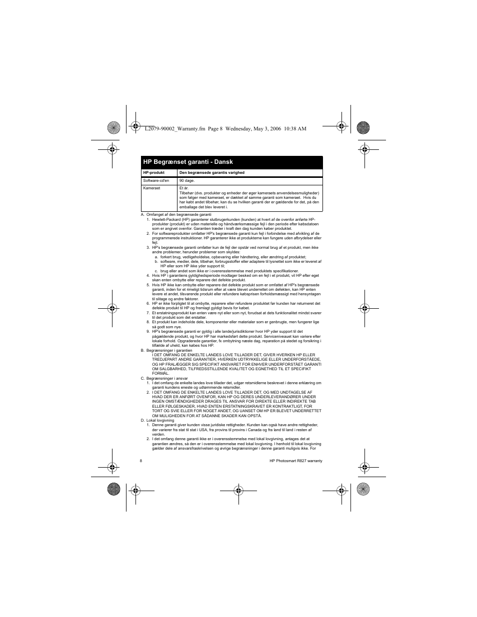 Hp begrænset garanti - dansk | HP R827 User Manual | Page 10 / 56