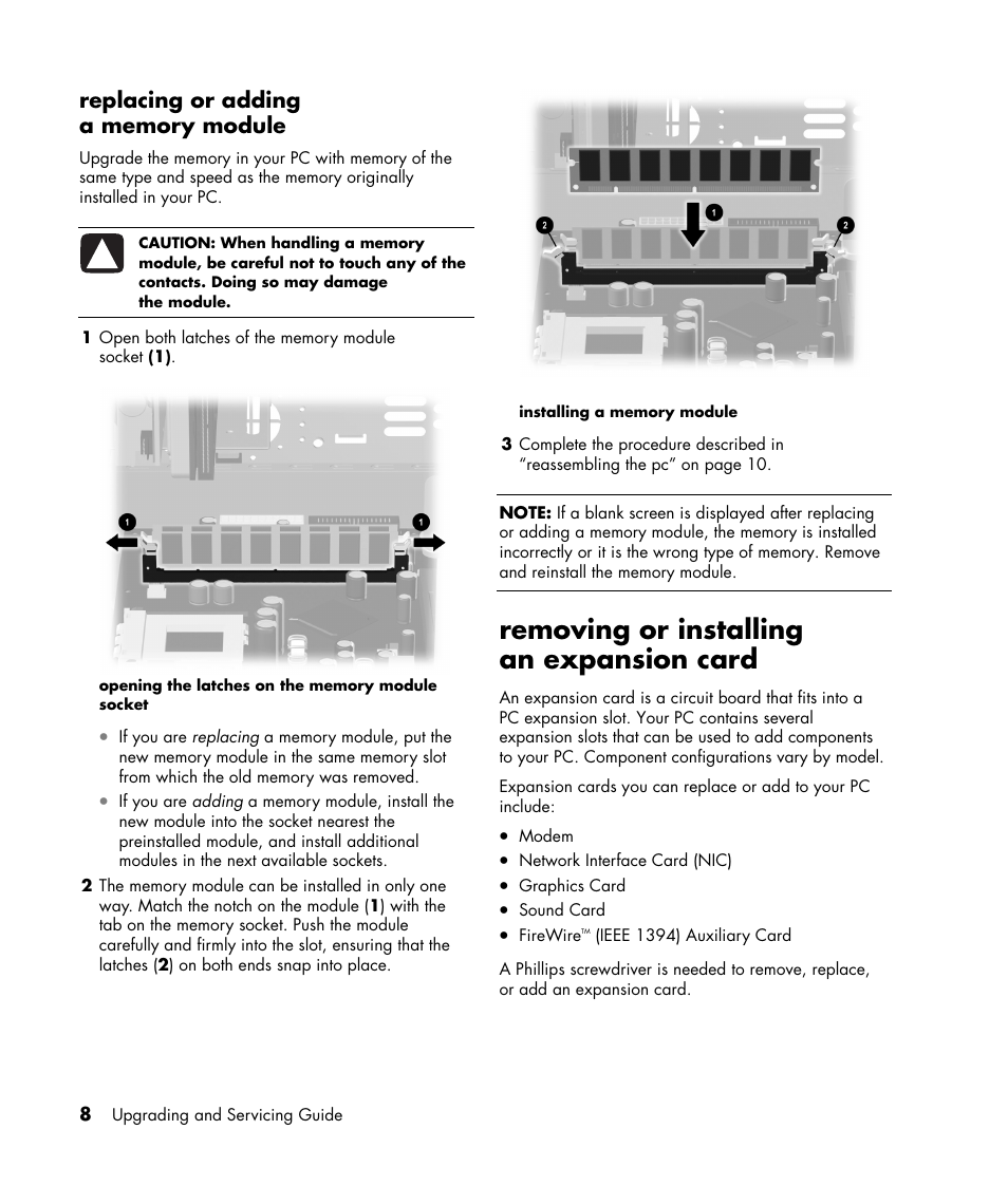 Removing or installing an expansion card | HP S7300CL User Manual | Page 12 / 16