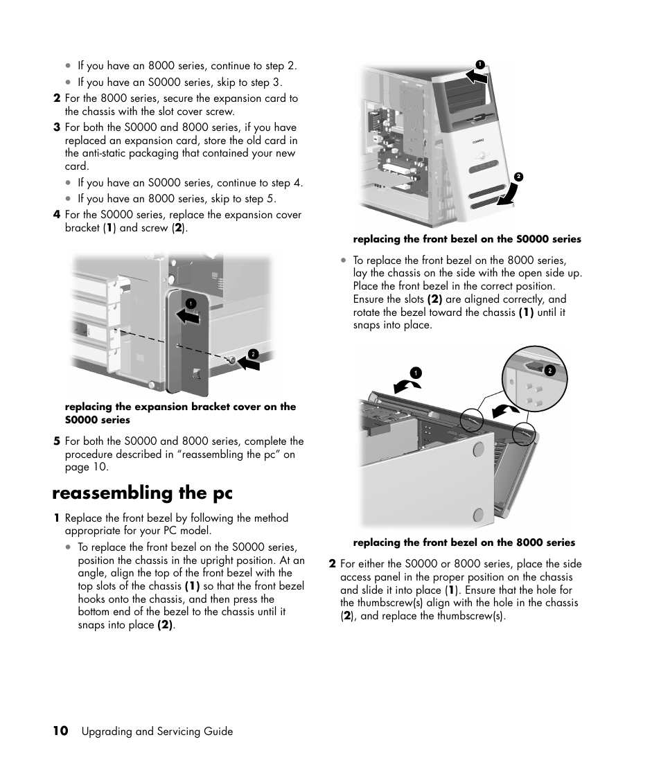 Reassembling the pc | HP S7300CL User Manual | Page 14 / 16