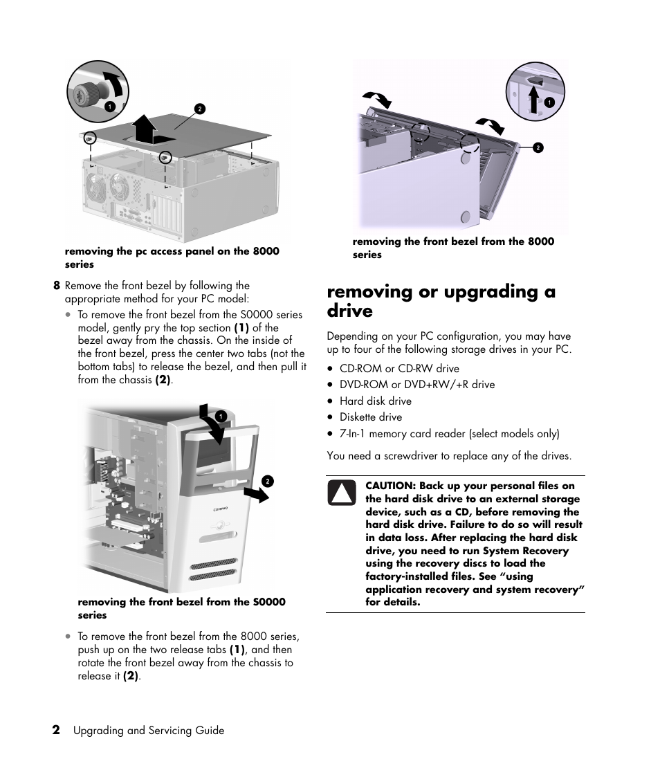 Removing or upgrading a drive | HP S7300CL User Manual | Page 6 / 16