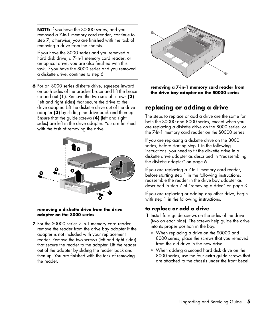 Replacing or adding a drive | HP S7300CL User Manual | Page 9 / 16