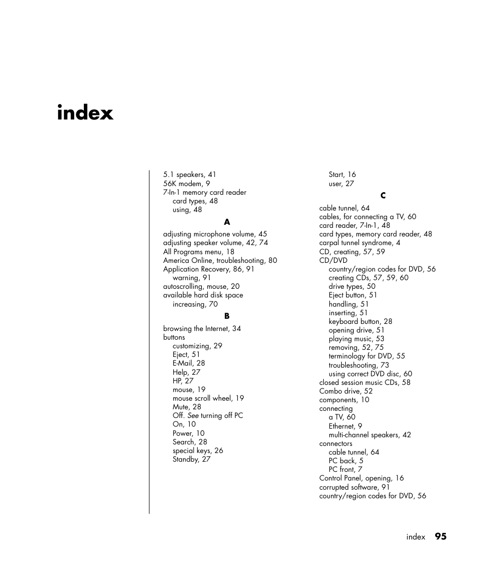 Index | HP HB4 User Manual | Page 101 / 106
