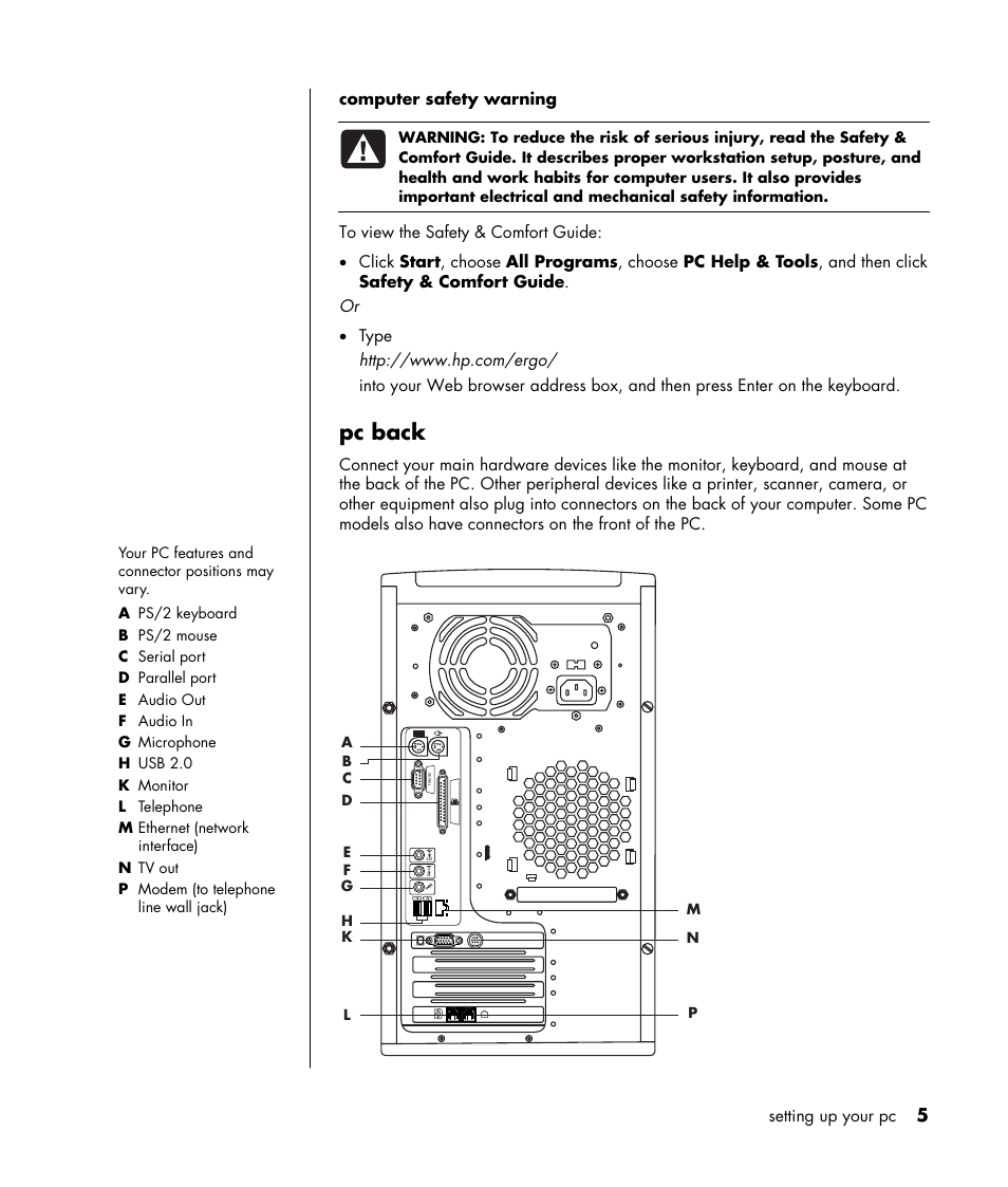 Pc back | HP HB4 User Manual | Page 11 / 106