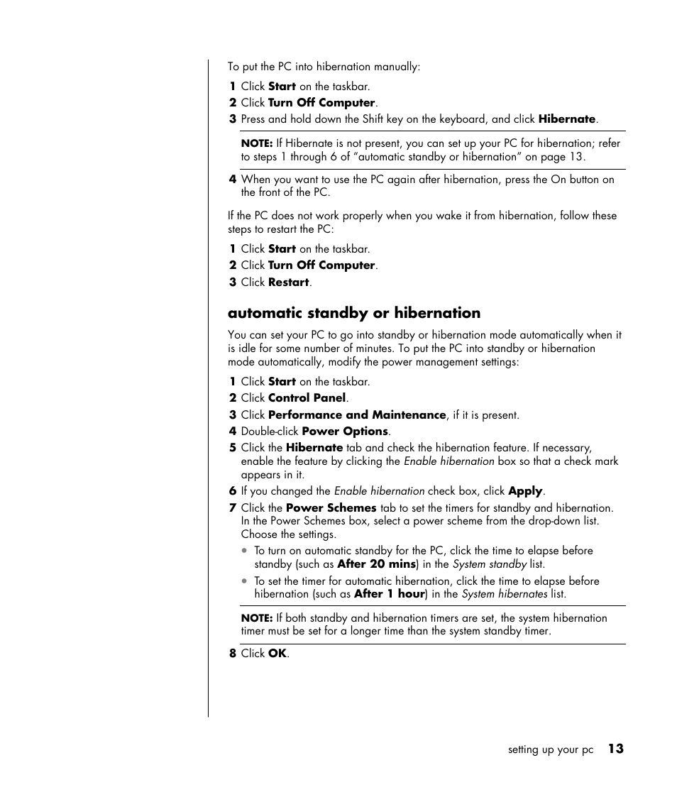 Automatic standby or hibernation | HP HB4 User Manual | Page 19 / 106