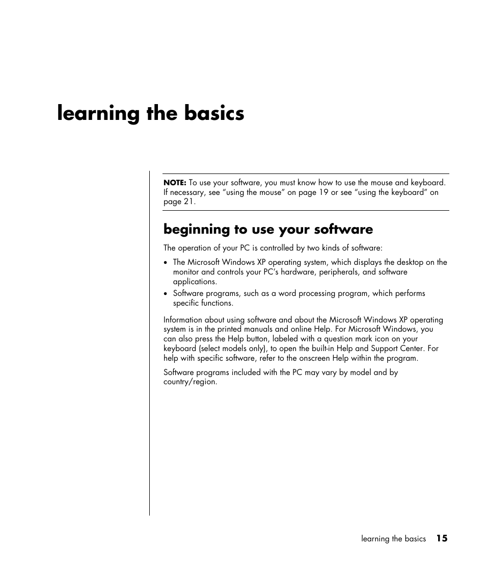 Learning the basics, Beginning to use your software | HP HB4 User Manual | Page 21 / 106