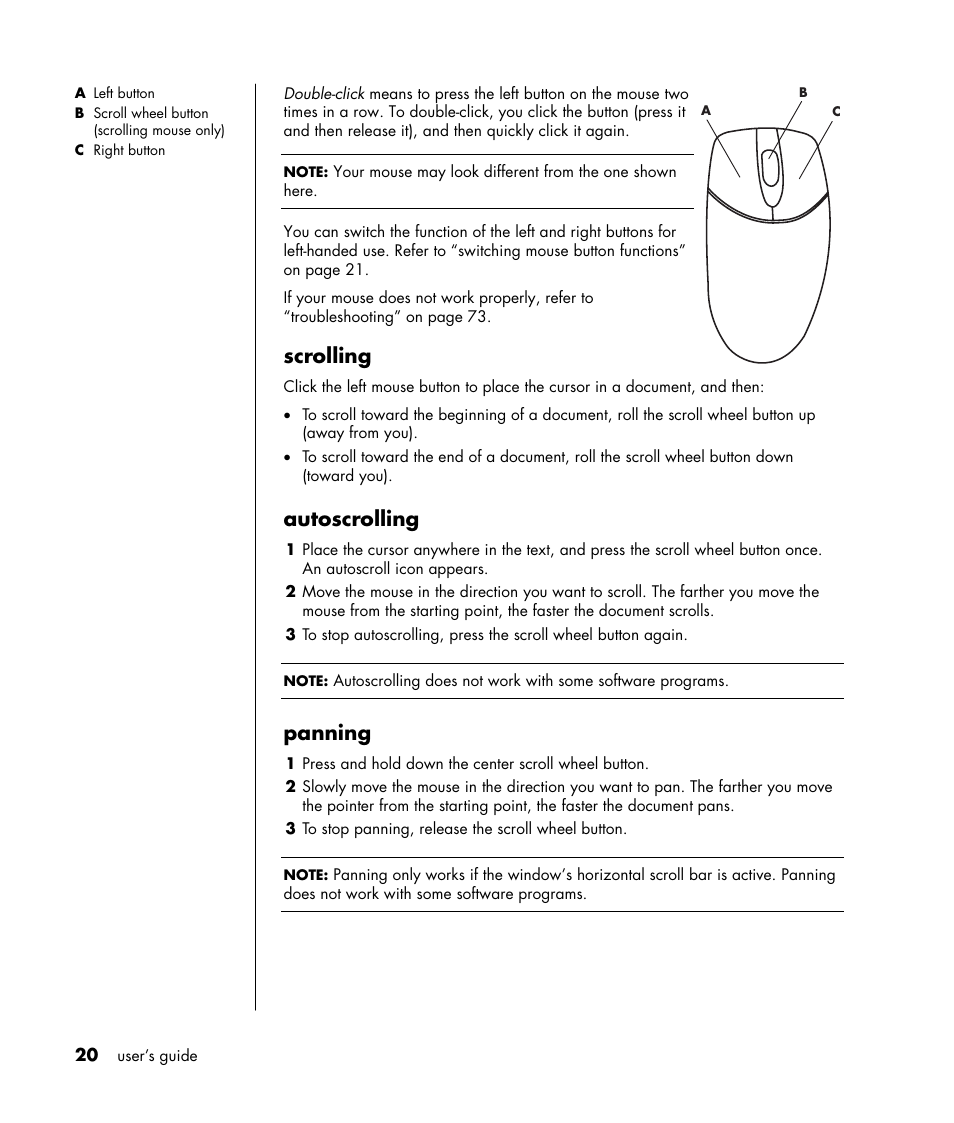 Scrolling, Autoscrolling, Panning | HP HB4 User Manual | Page 26 / 106