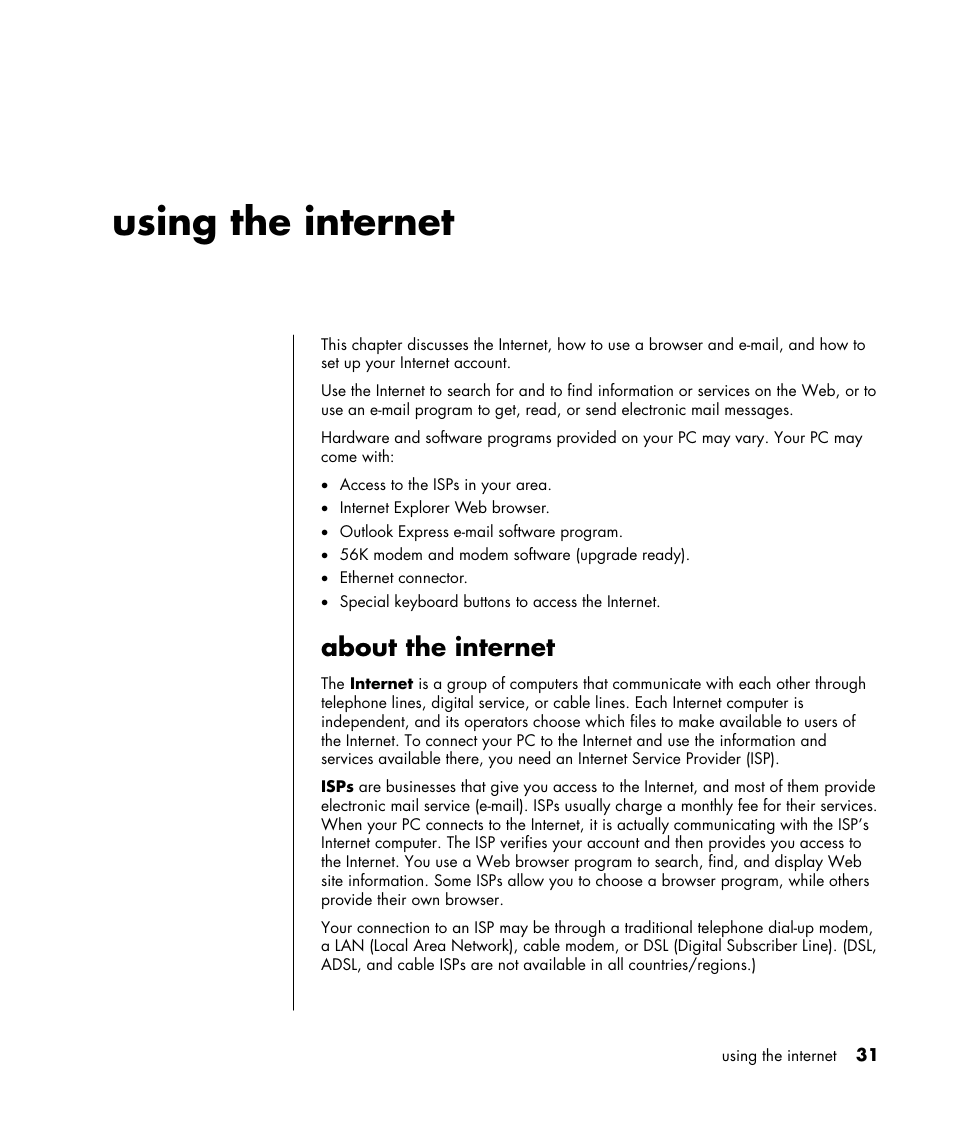 Using the internet, About the internet | HP HB4 User Manual | Page 37 / 106