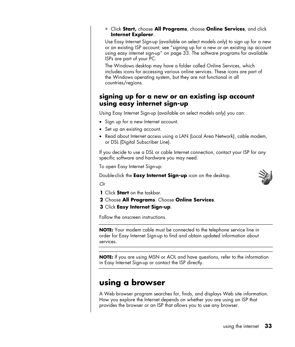 Using a browser | HP HB4 User Manual | Page 39 / 106