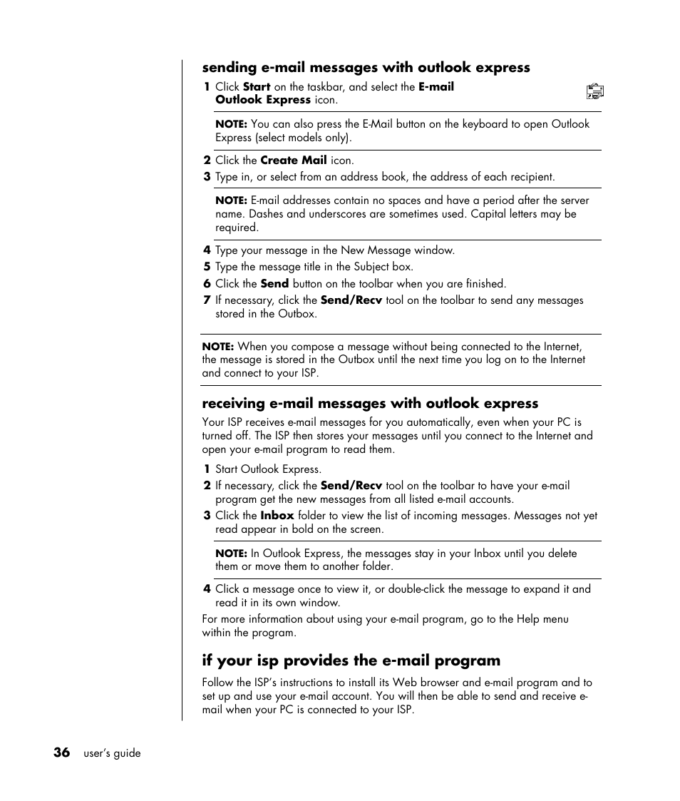 If your isp provides the e-mail program | HP HB4 User Manual | Page 42 / 106