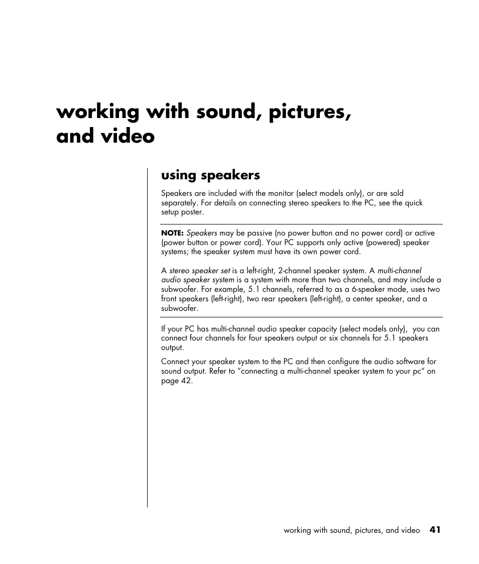 Working with sound, pictures, and video, Using speakers | HP HB4 User Manual | Page 47 / 106