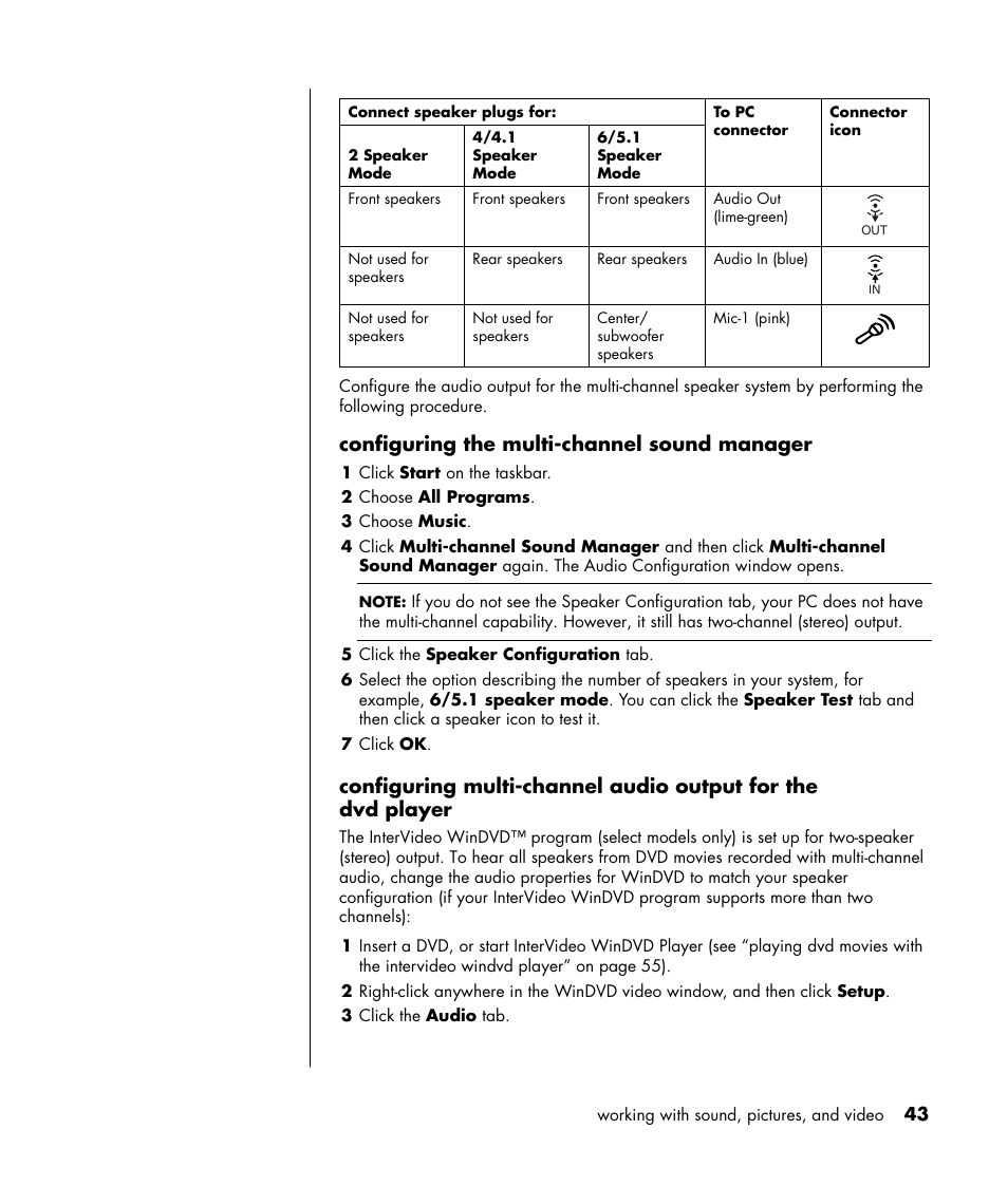 Configuring the multi-channel sound manager | HP HB4 User Manual | Page 49 / 106