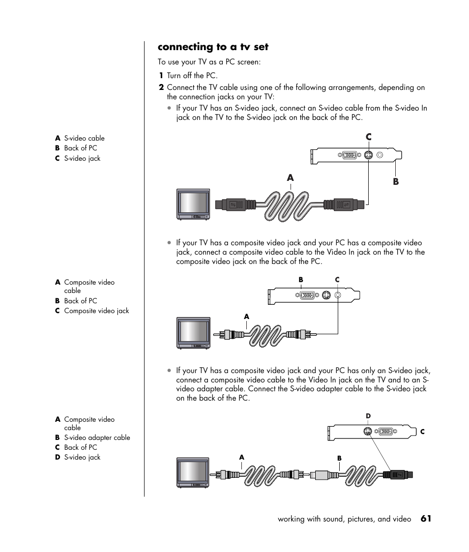 Connecting to a tv set | HP HB4 User Manual | Page 67 / 106