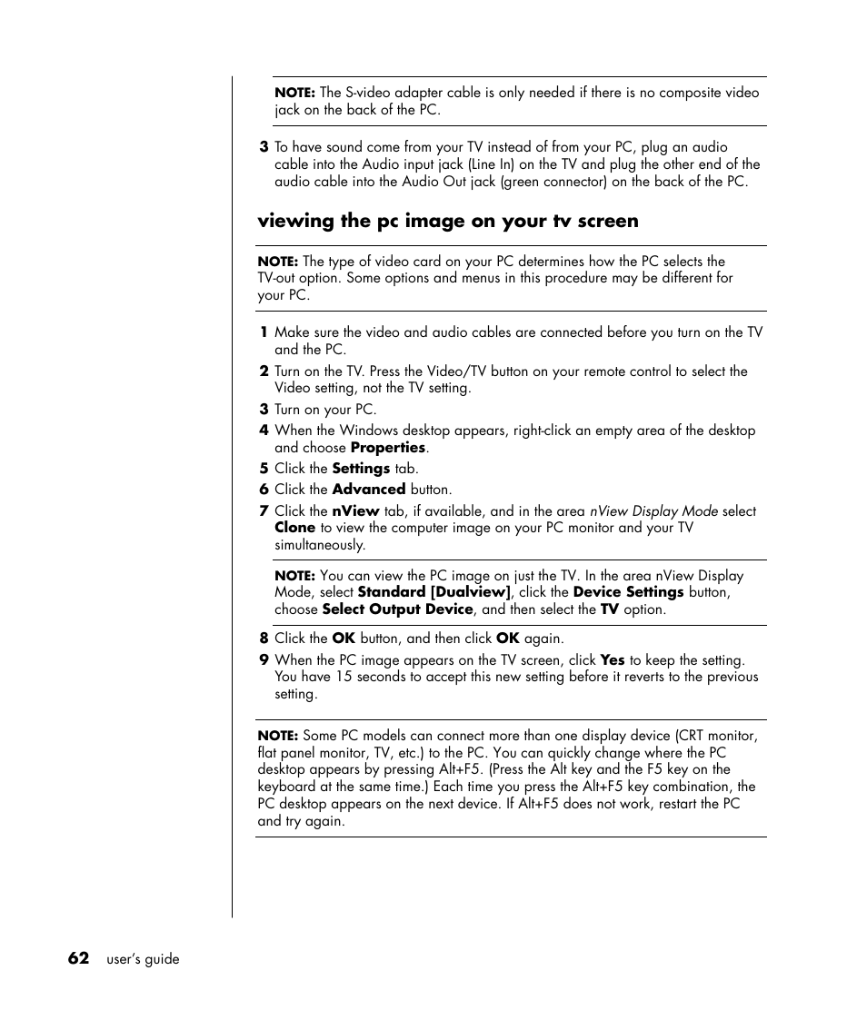 Viewing the pc image on your tv screen | HP HB4 User Manual | Page 68 / 106