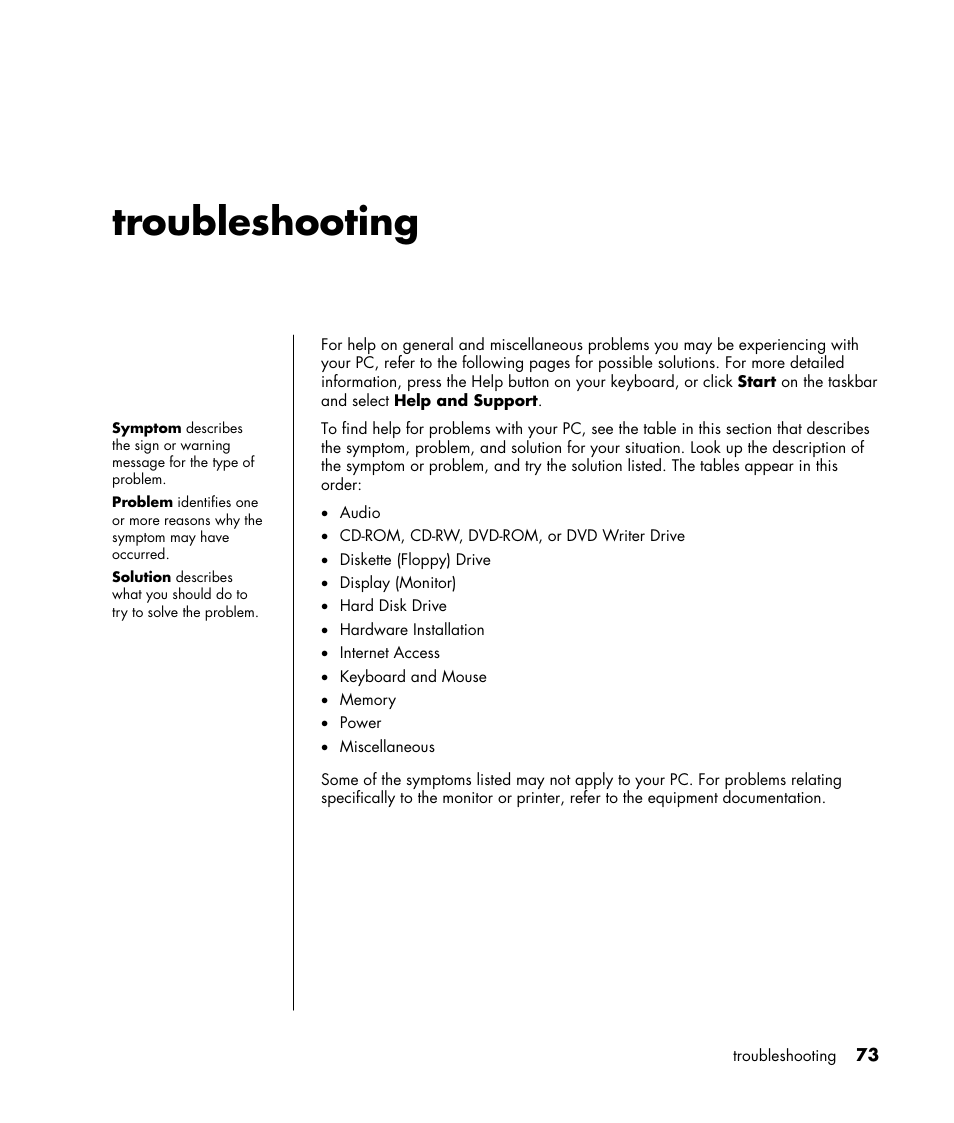 Troubleshooting | HP HB4 User Manual | Page 79 / 106