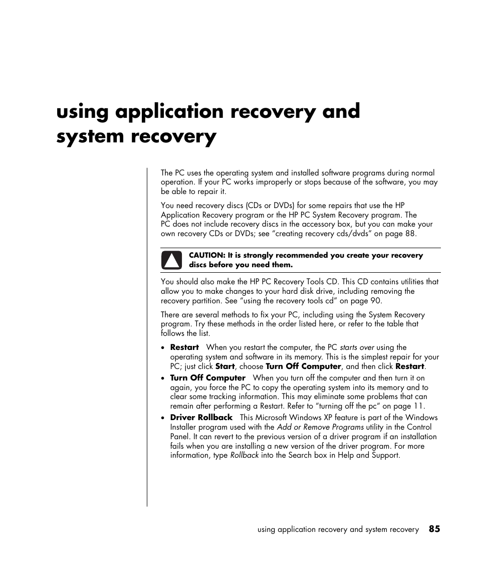 Using application recovery and system recovery | HP HB4 User Manual | Page 91 / 106