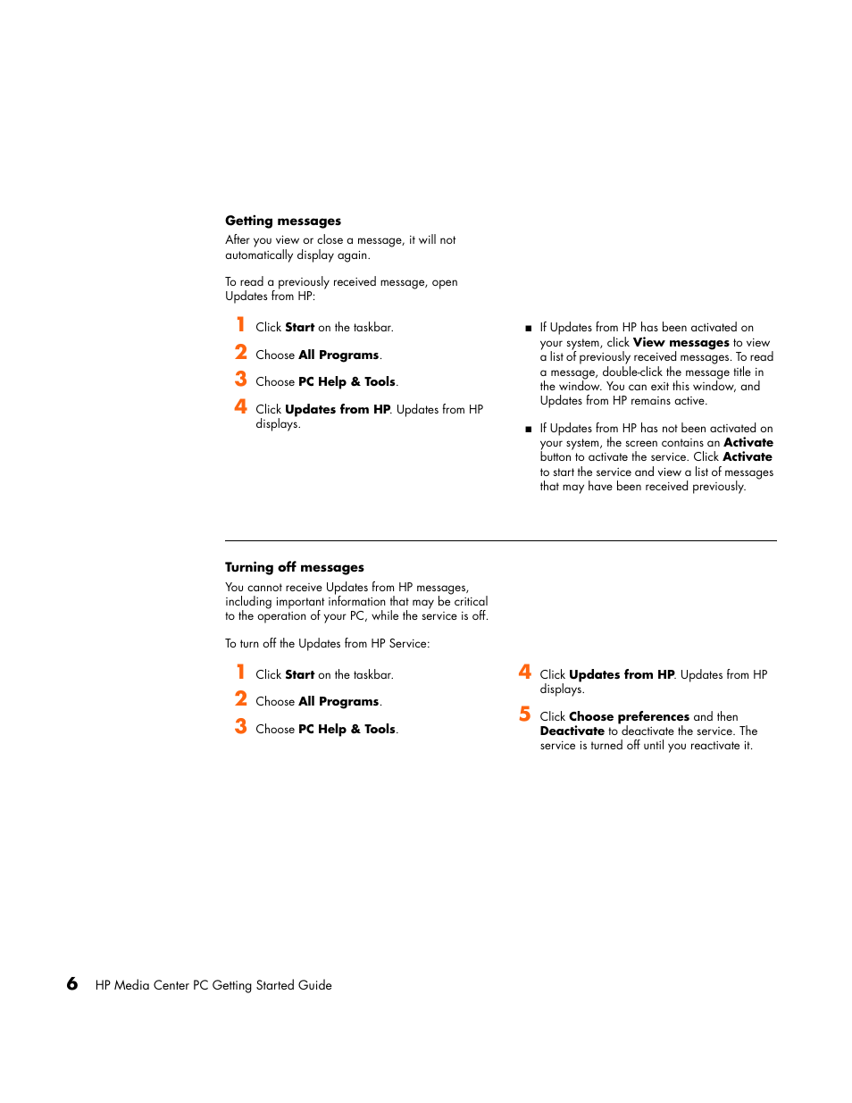 Getting messages, Turning off messages, Getting messages turning off messages | HP Media Center PC User Manual | Page 10 / 86
