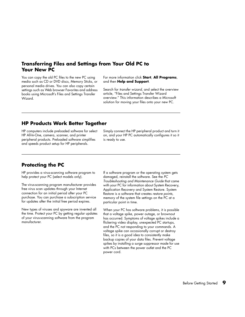 Hp products work better together, Protecting the pc, Your new pc | Hp products work better together protecting the pc | HP Media Center PC User Manual | Page 13 / 86