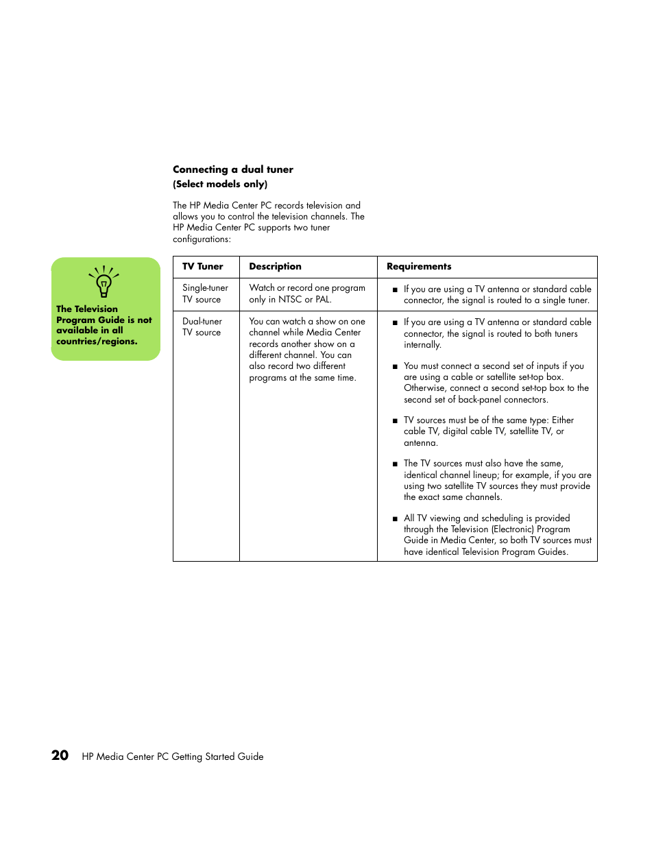 Connecting a dual tuner | HP Media Center PC User Manual | Page 24 / 86