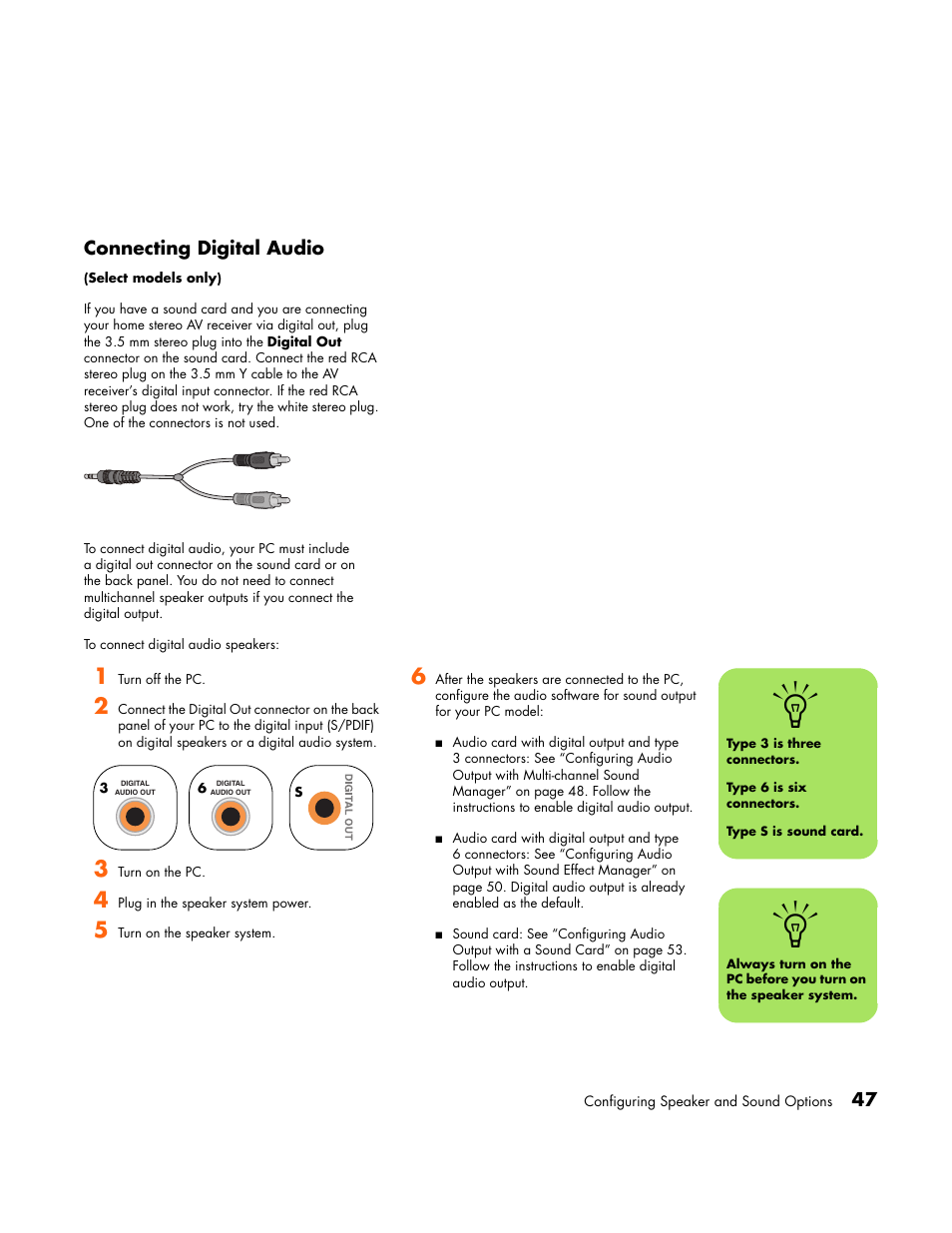 Connecting digital audio | HP Media Center PC User Manual | Page 51 / 86