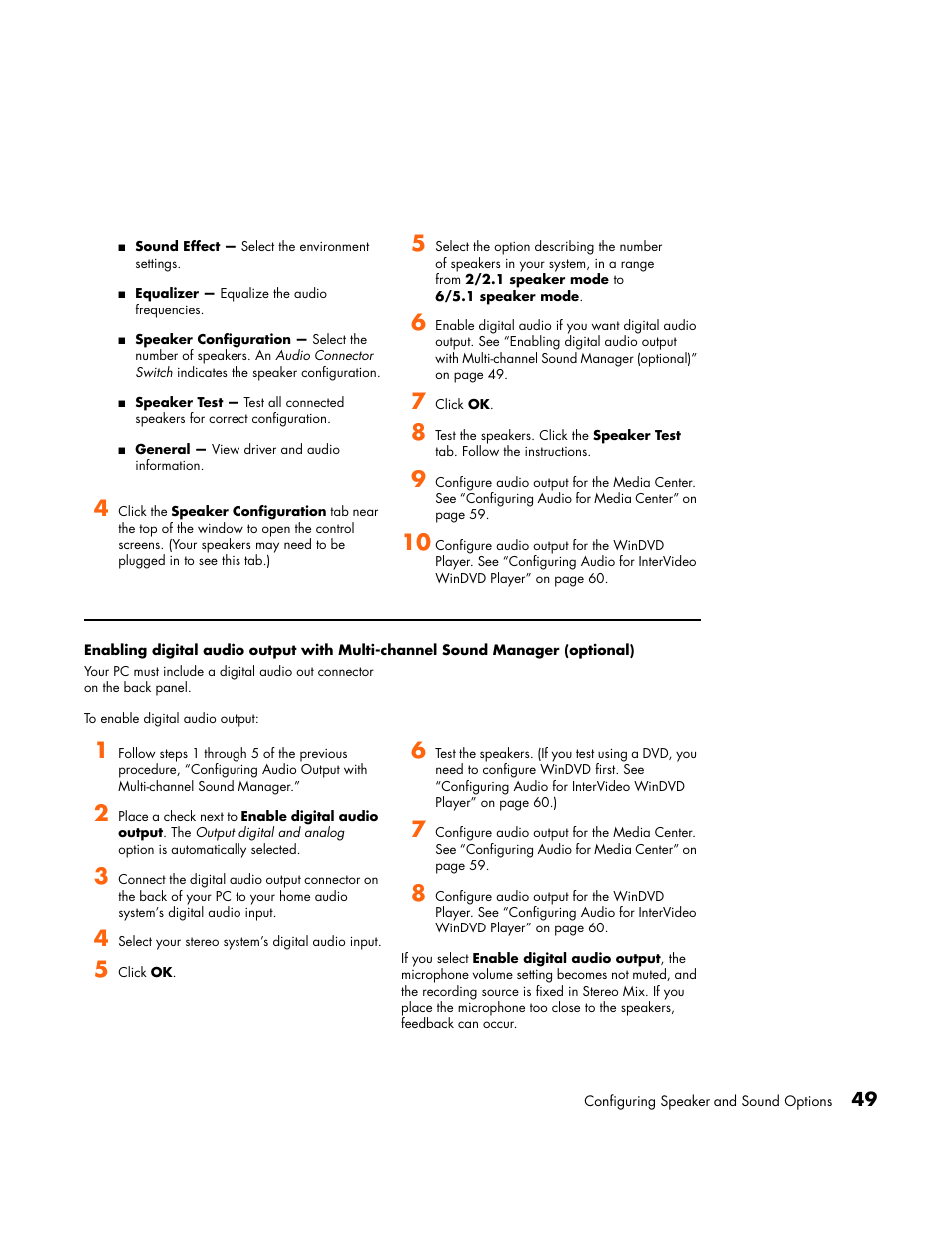 Enabling digital audio output with multi-channel, Sound manager (optional) | HP Media Center PC User Manual | Page 53 / 86