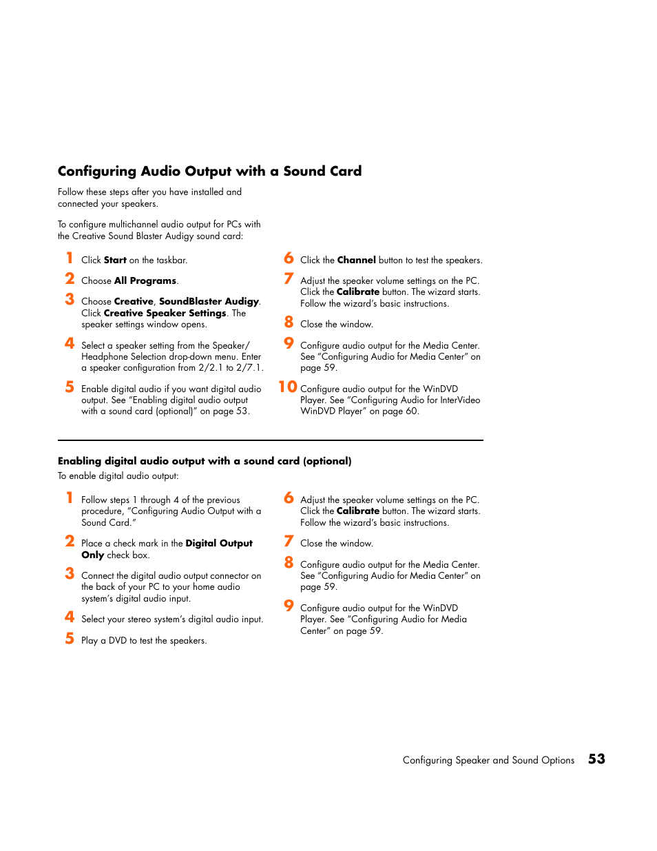 Configuring audio output with a sound card, Optional) | HP Media Center PC User Manual | Page 57 / 86