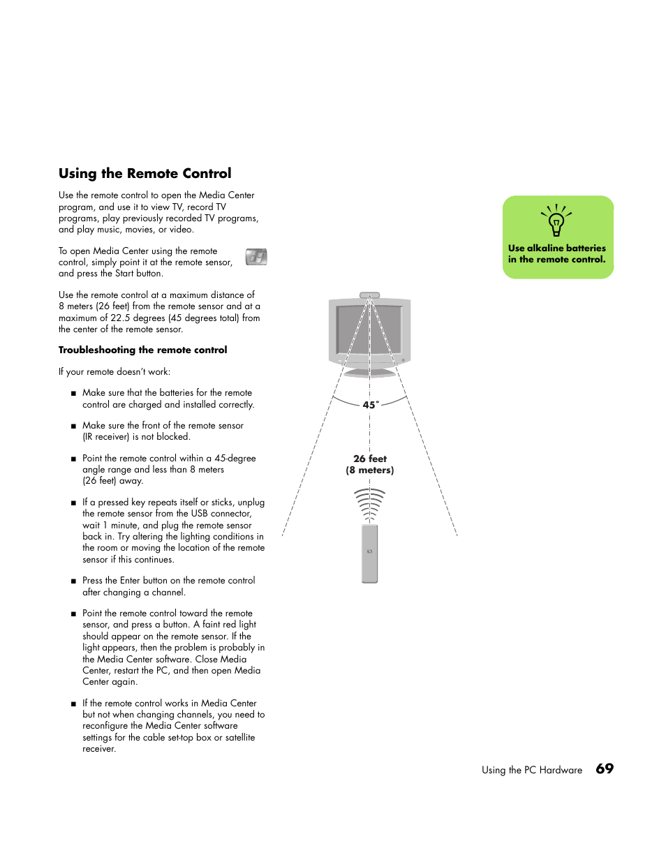 Using the remote control, 69 using the remote control | HP Media Center PC User Manual | Page 73 / 86