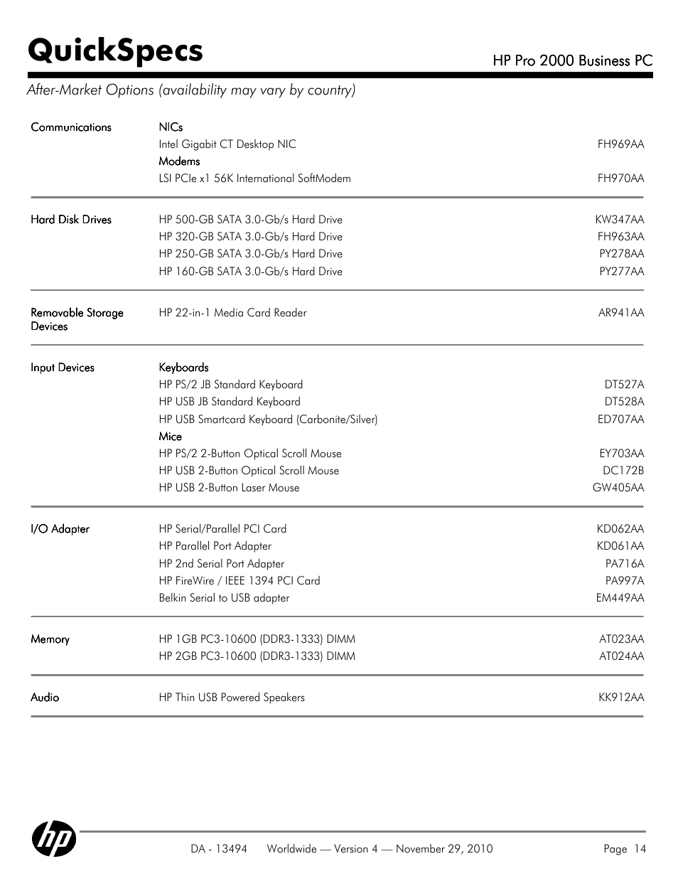 Quickspecs, Hp pro 2000 business pc | HP PRO 2000 User Manual | Page 14 / 35