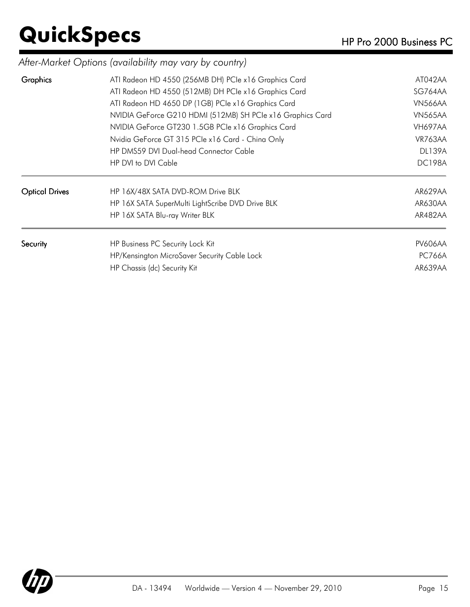 Quickspecs | HP PRO 2000 User Manual | Page 15 / 35