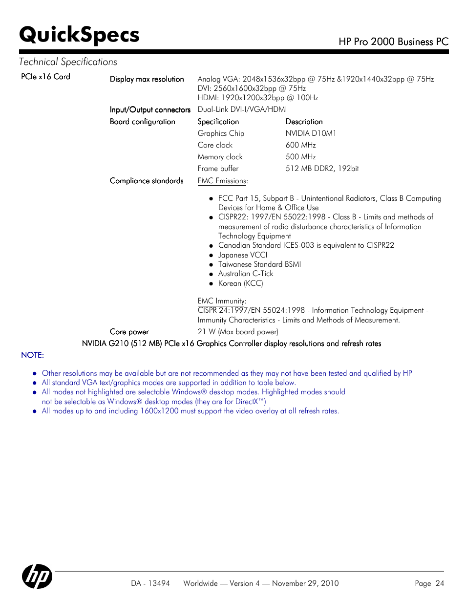 Quickspecs | HP PRO 2000 User Manual | Page 24 / 35
