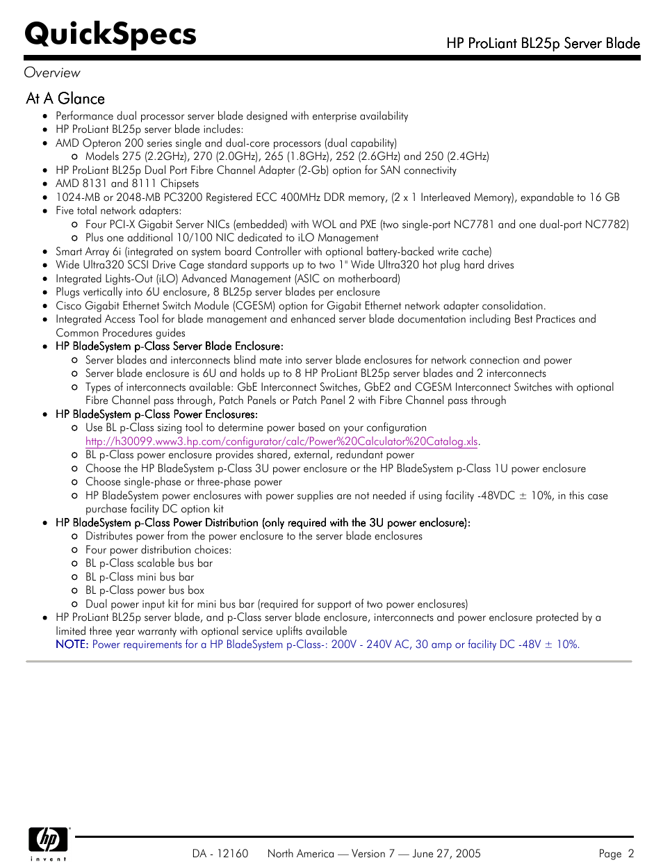 Quickspecs, At a glance | HP 275 User Manual | Page 2 / 45