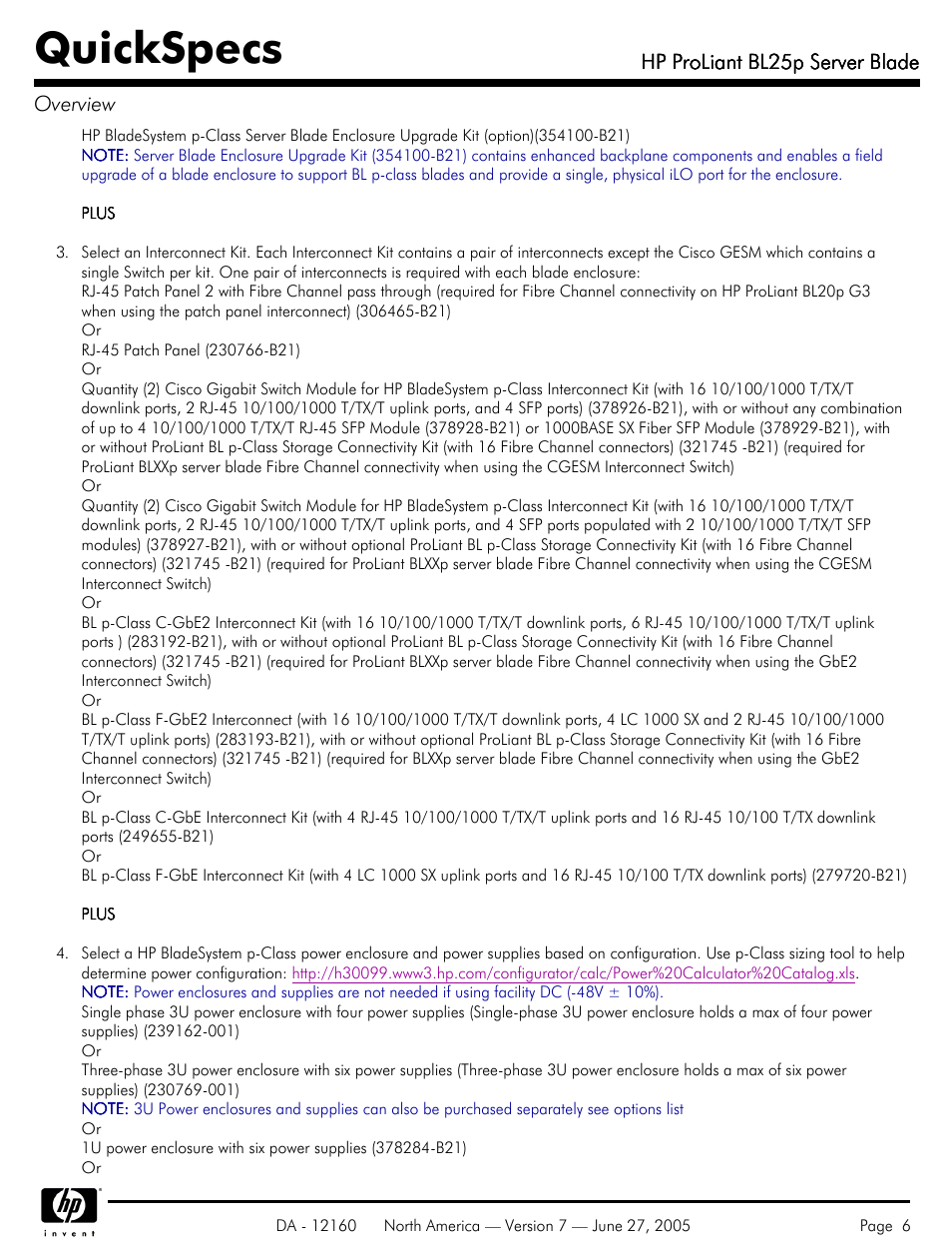 Quickspecs, Hp proliant bl25p server blade, Hp proliant bl25p server blade overview | HP 275 User Manual | Page 6 / 45