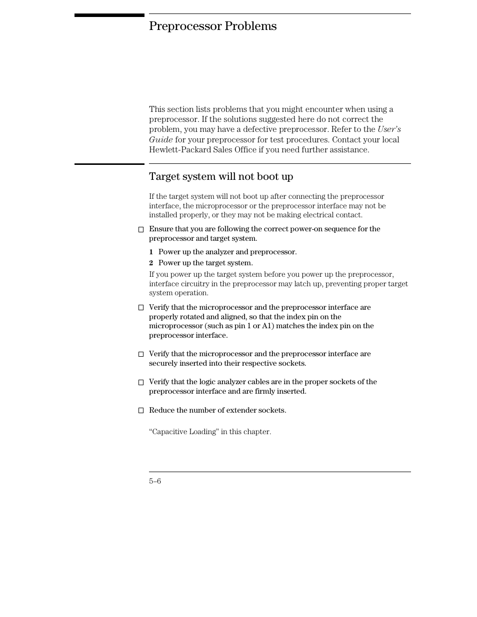Preprocessor problems, Target system will not boot up | HP 16500C User Manual | Page 102 / 130