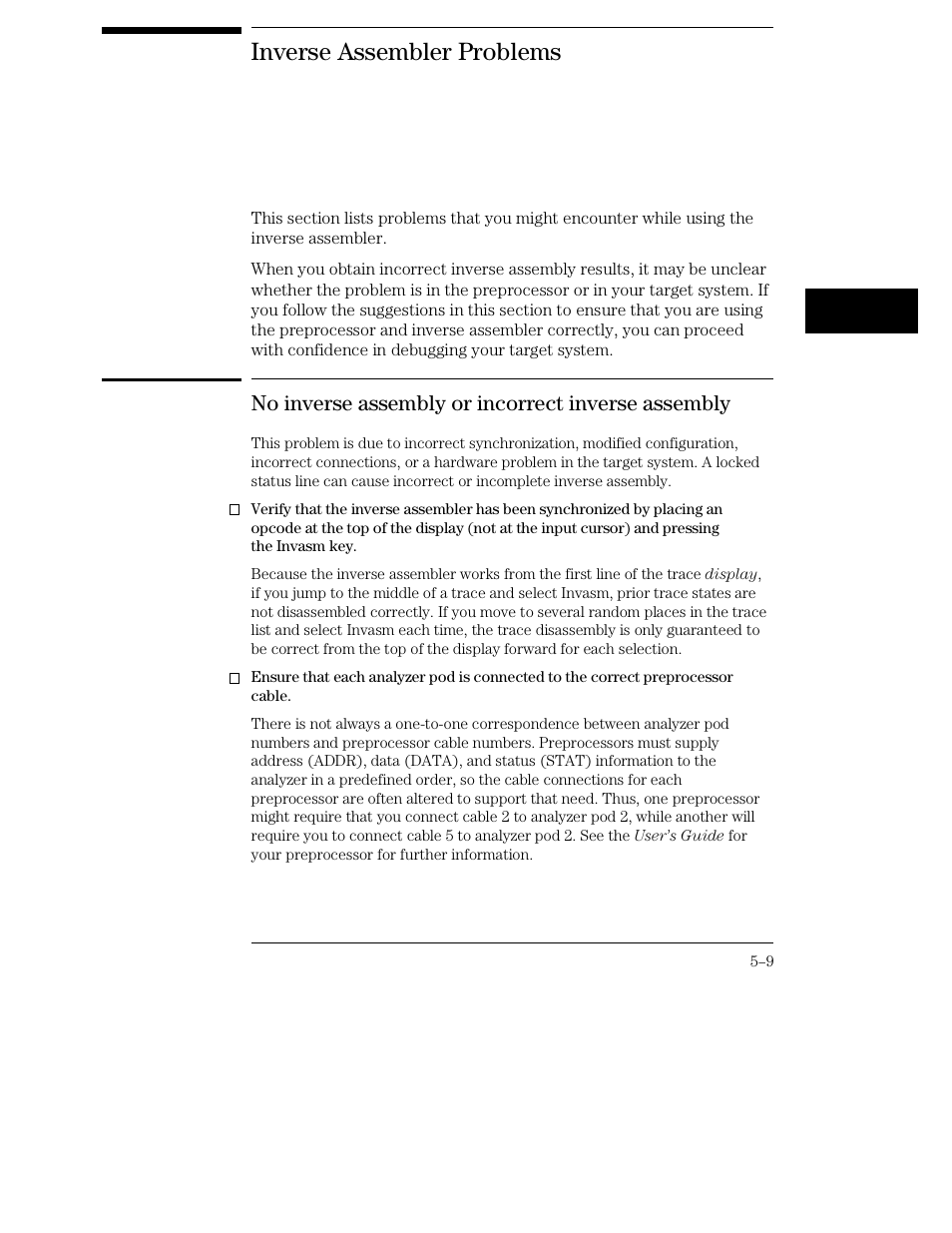 Inverse assembler problems, No inverse assembly or incorrect inverse assembly | HP 16500C User Manual | Page 105 / 130