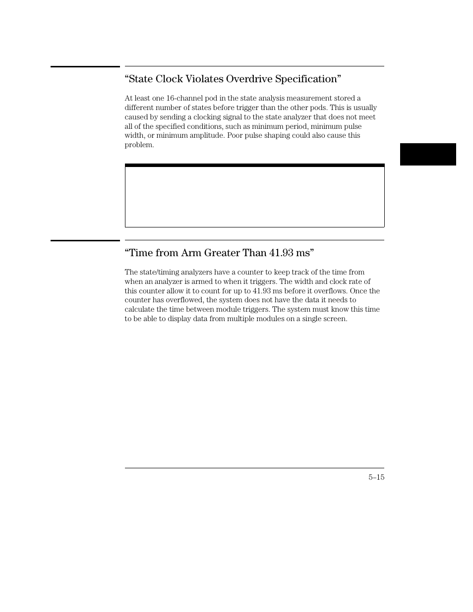 State clock violates overdrive specification, Time from arm greater than 41.93 ms | HP 16500C User Manual | Page 111 / 130