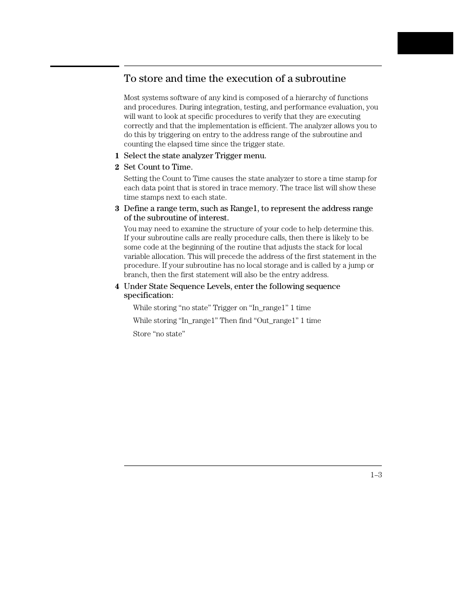 To store and time the execution of a subroutine | HP 16500C User Manual | Page 13 / 130