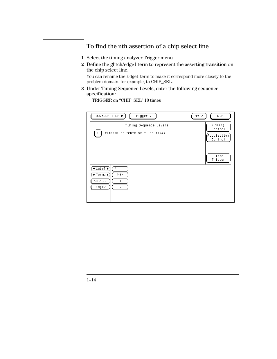 To find the nth assertion of a chip select line | HP 16500C User Manual | Page 24 / 130