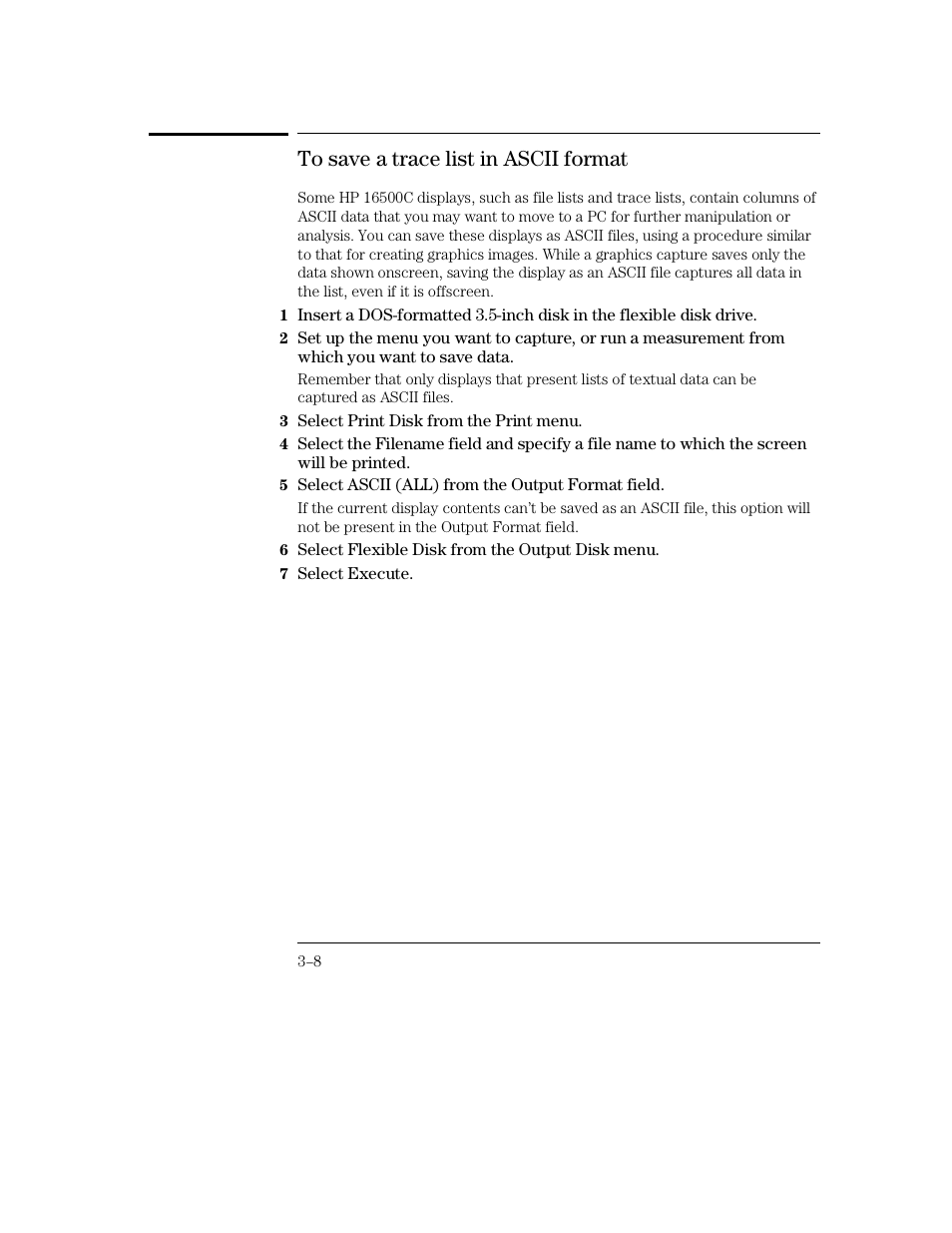 To save a trace list in ascii format | HP 16500C User Manual | Page 70 / 130