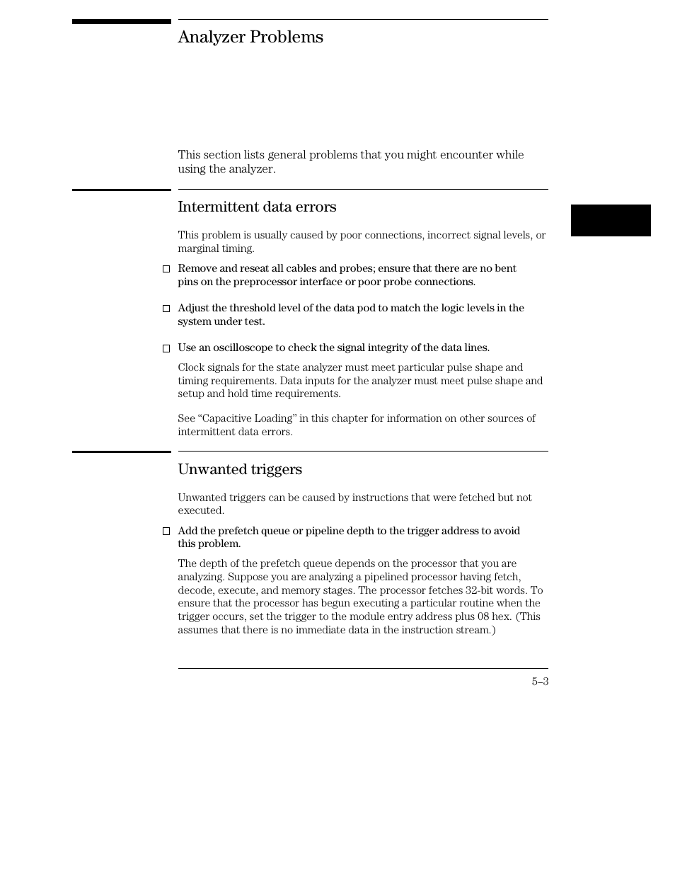 Analyzer problems, Intermittent data errors, Unwanted triggers | HP 16500C User Manual | Page 99 / 130