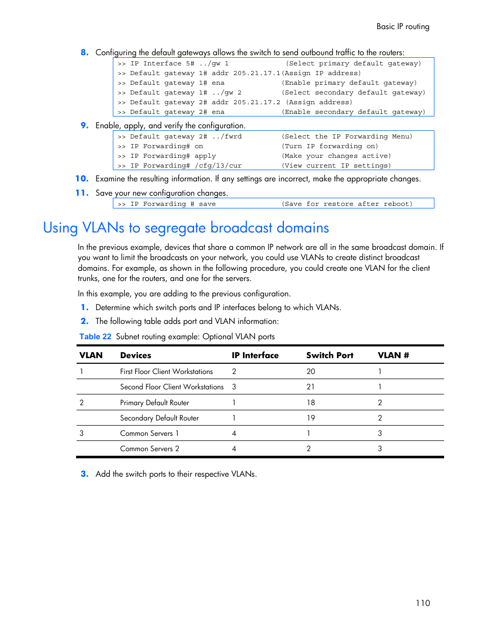 Using vlans to segregate broadcast domains | HP 445946-001 User Manual | Page 110 / 198