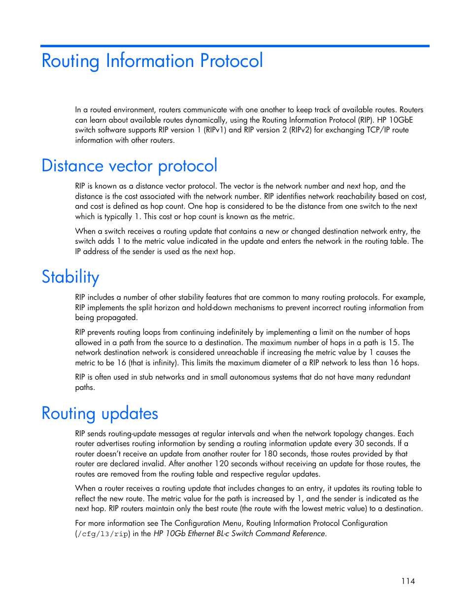 Routing information protocol, Distance vector protocol, Stability | Routing updates | HP 445946-001 User Manual | Page 114 / 198