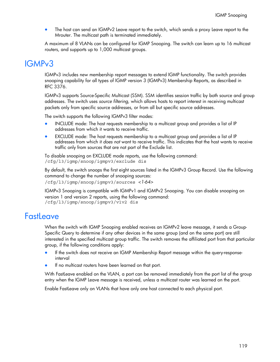 Igmpv3, Fastleave | HP 445946-001 User Manual | Page 119 / 198