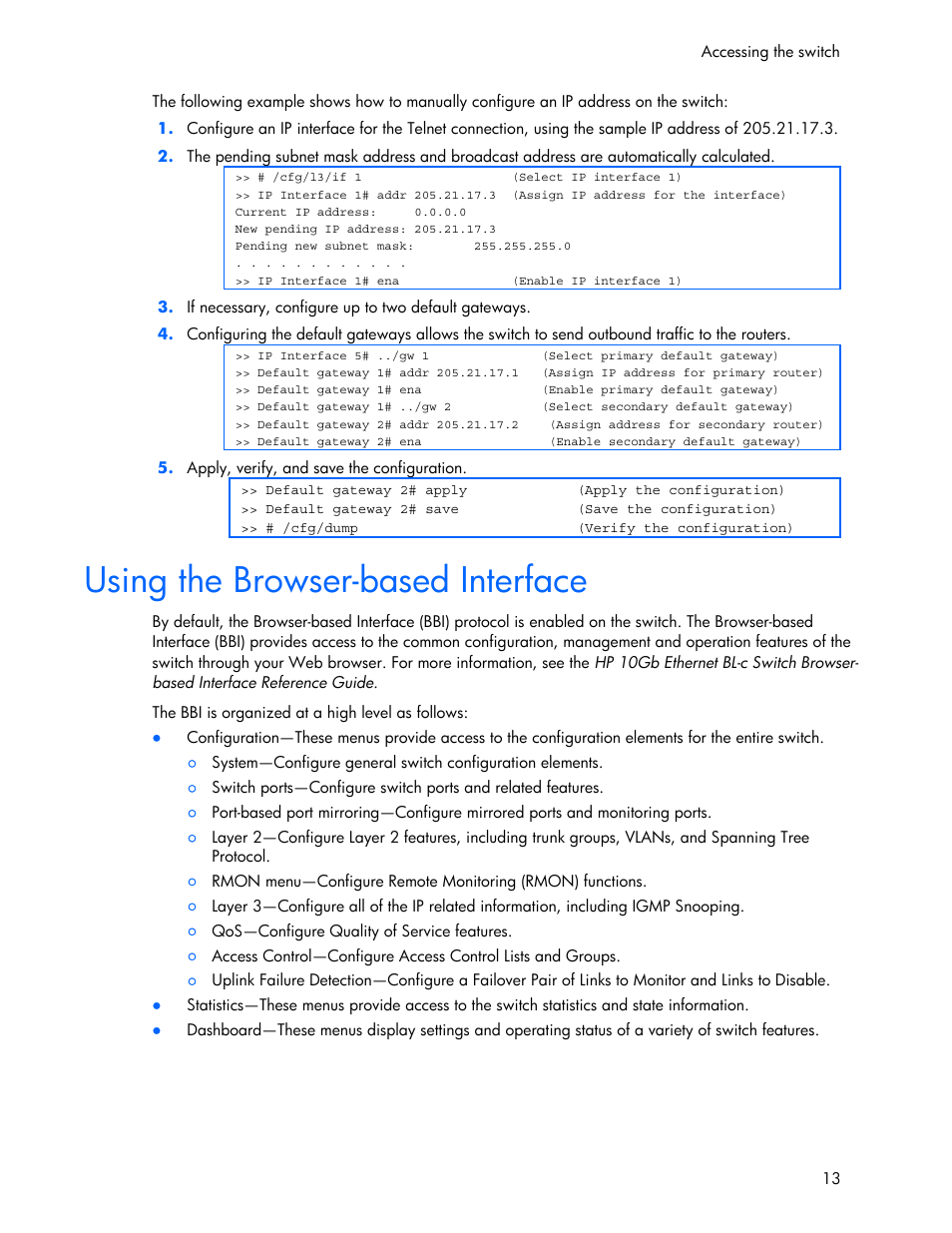 Using the browser-based interface | HP 445946-001 User Manual | Page 13 / 198