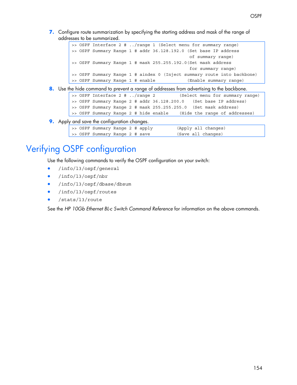 Verifying ospf configuration | HP 445946-001 User Manual | Page 154 / 198