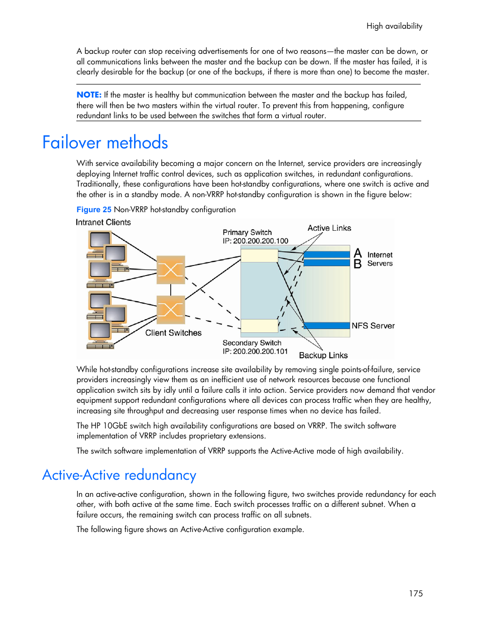 Active-active redundancy, Failover methods | HP 445946-001 User Manual | Page 175 / 198
