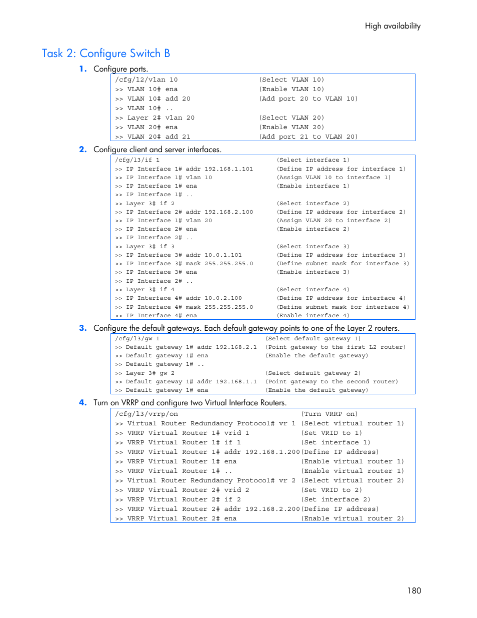 Task 2: configure switch b | HP 445946-001 User Manual | Page 180 / 198