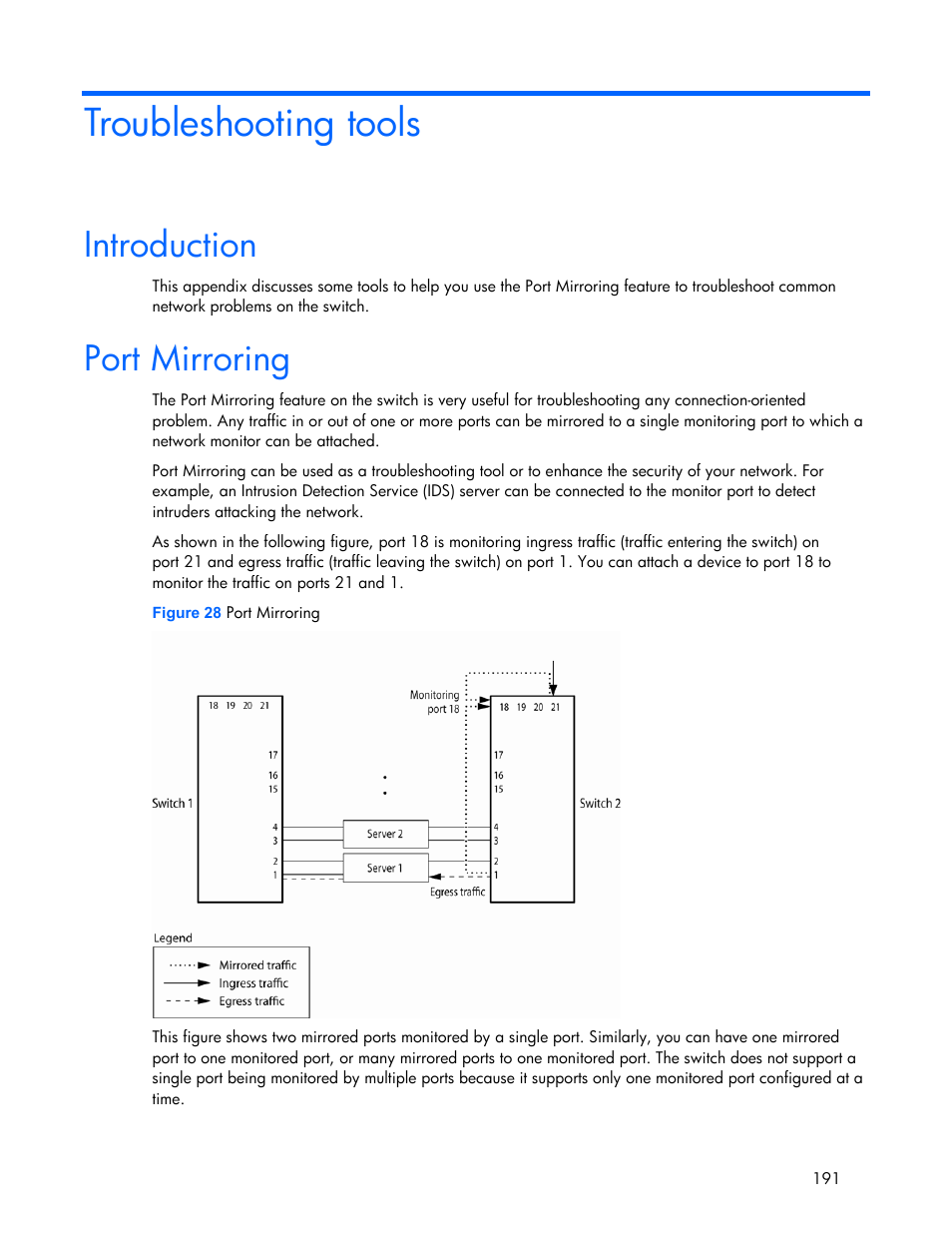 Troubleshooting tools, Introduction, Port mirroring | HP 445946-001 User Manual | Page 191 / 198